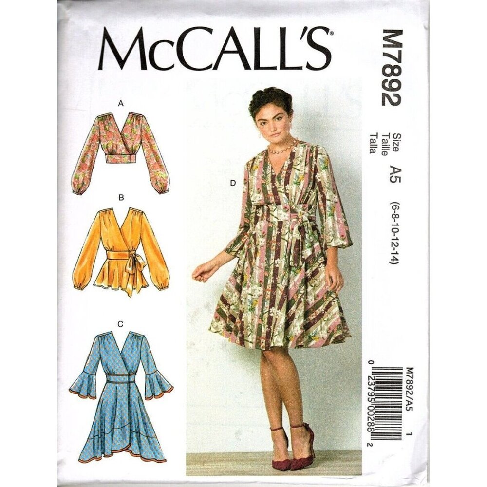 McCall's M7892 Misses 6 to 14 Surplice Tops and Dress Uncut Sewing Pattern New